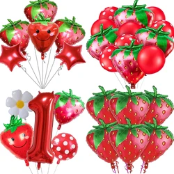 Strawberry Series Balloon Set 32 inch Red Digital Balloon Strawberry Theme Girl's First Birthday Party Decoration