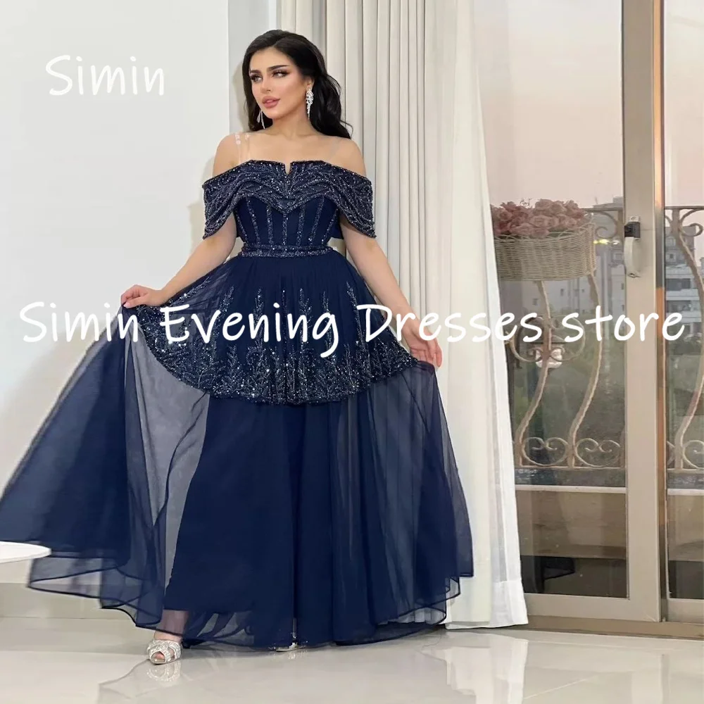 Simin Chiffon A-line Off-the-shoulder Neckline Sequins Prom Gown Ankle-length Evening Elegant Party dresses for women 2023