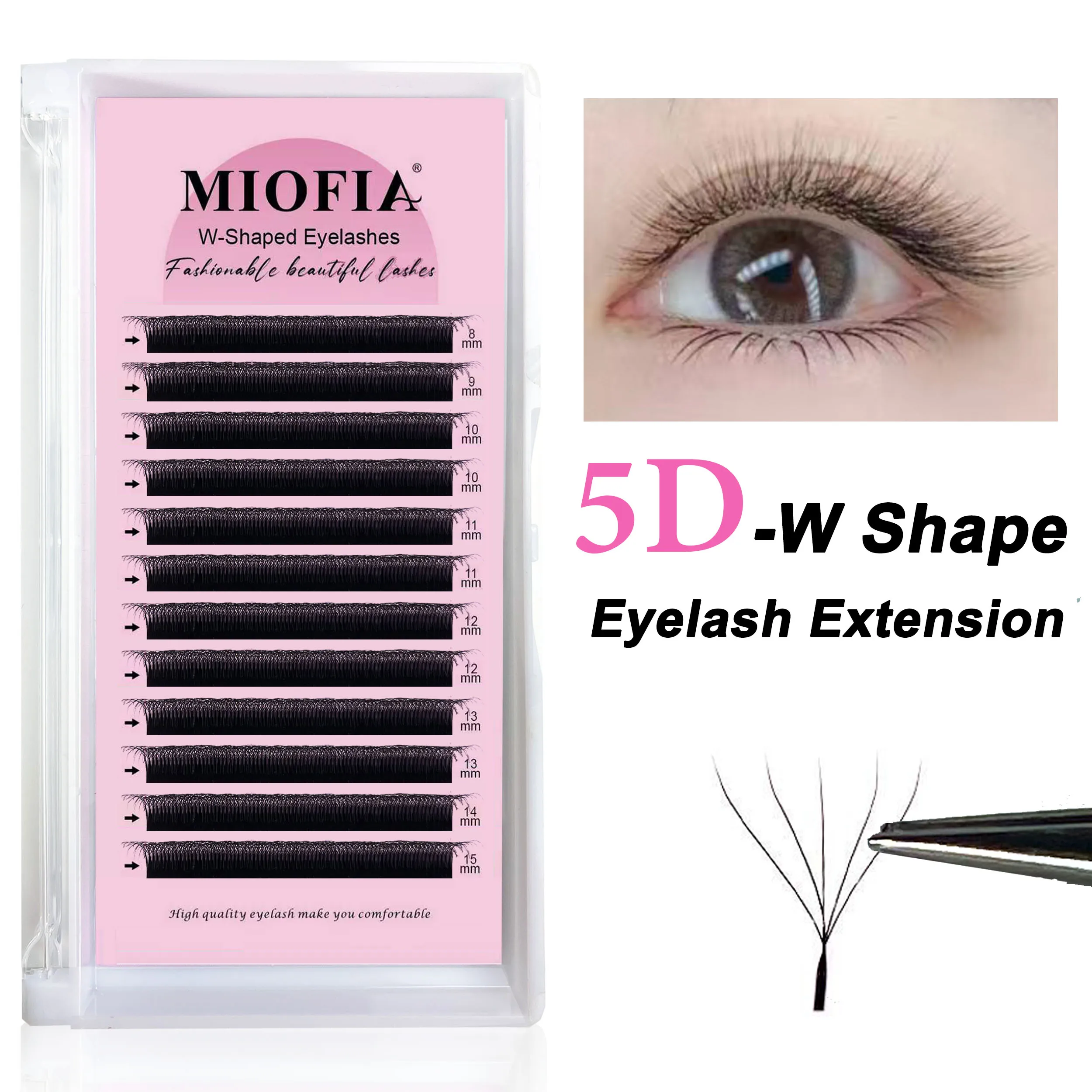 MIOFIA 5D W형 속눈썹 연장 0.07mm 자연스러운 러시안 볼륨 자연스러운 부드러운 프리메이드 팬 속눈썹 연장 미용 메이크업용