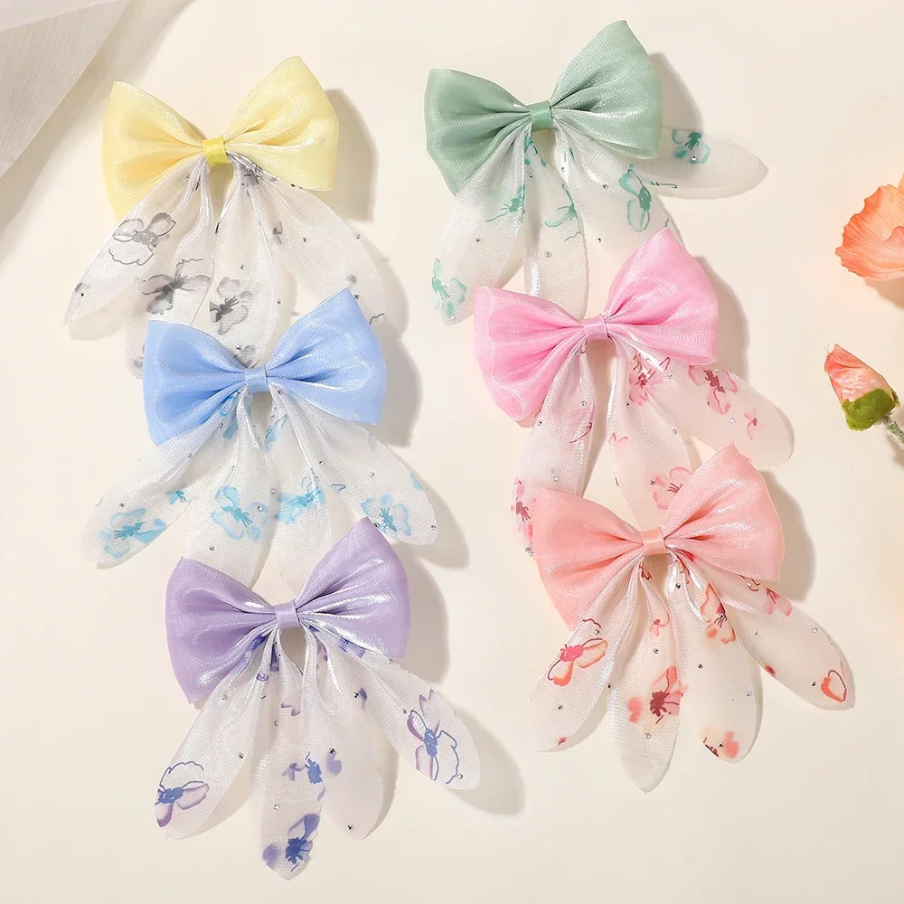 LOVEKIKI 2 Pz/set Dolce Archi Dei Capelli Frangette per le Ragazze Hairgrips Cheer Bow Macchia Hairclip Chiffon Stampa Copricapo Artigli Regali