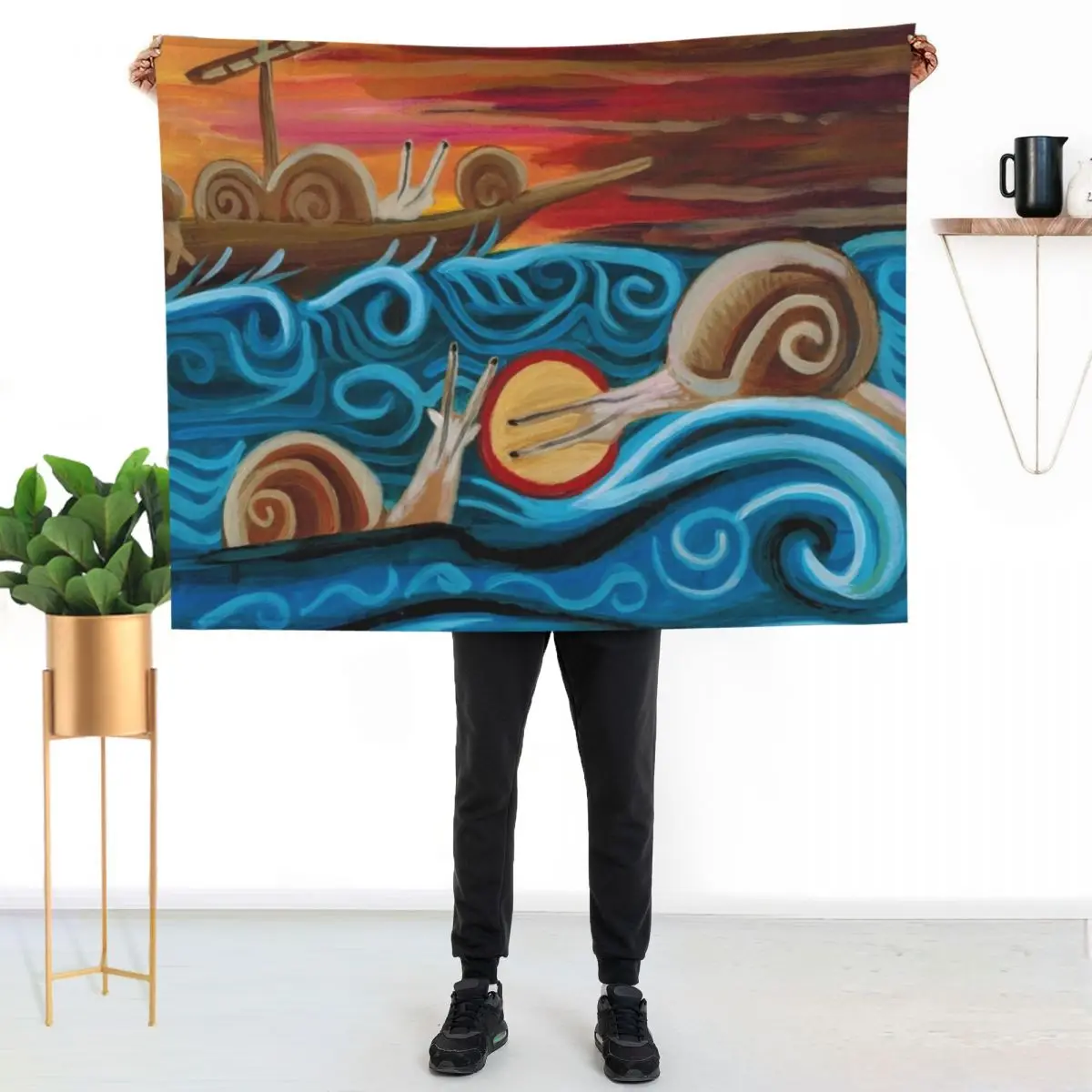 Snail Jesus Walks on Water and Saves Drowning Peter Throw Blanket Soft Breathable Blanket for Night Sleeping