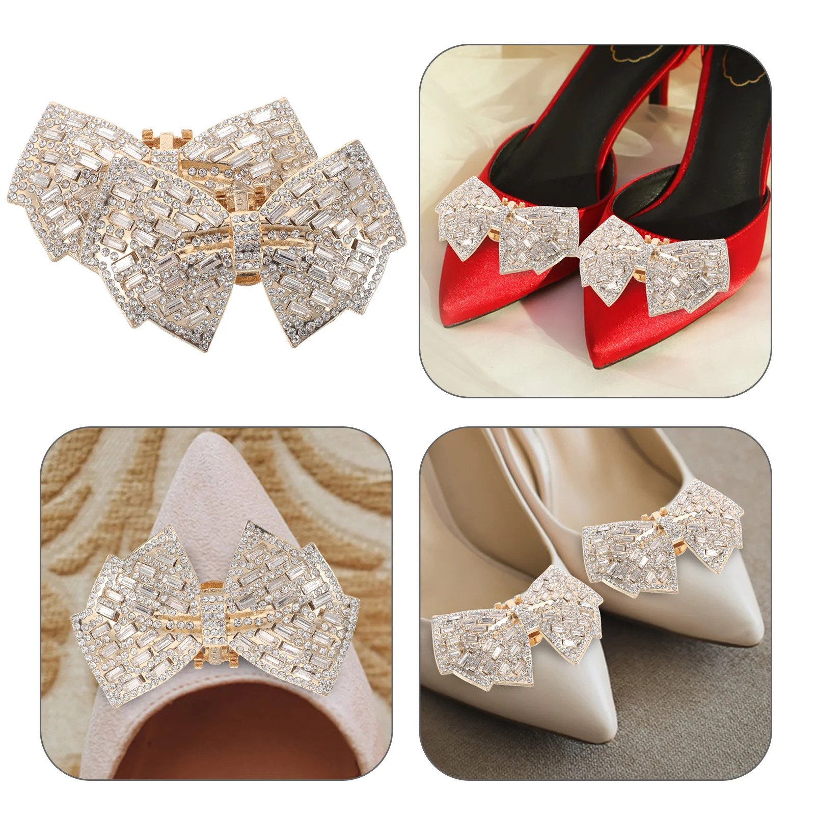 

2pcs High Heel Accessories Bow Shoe Clips Detachable Diy Wedding Party Shoe Decorations For Women Pumps Sandals Flats Rhinestone