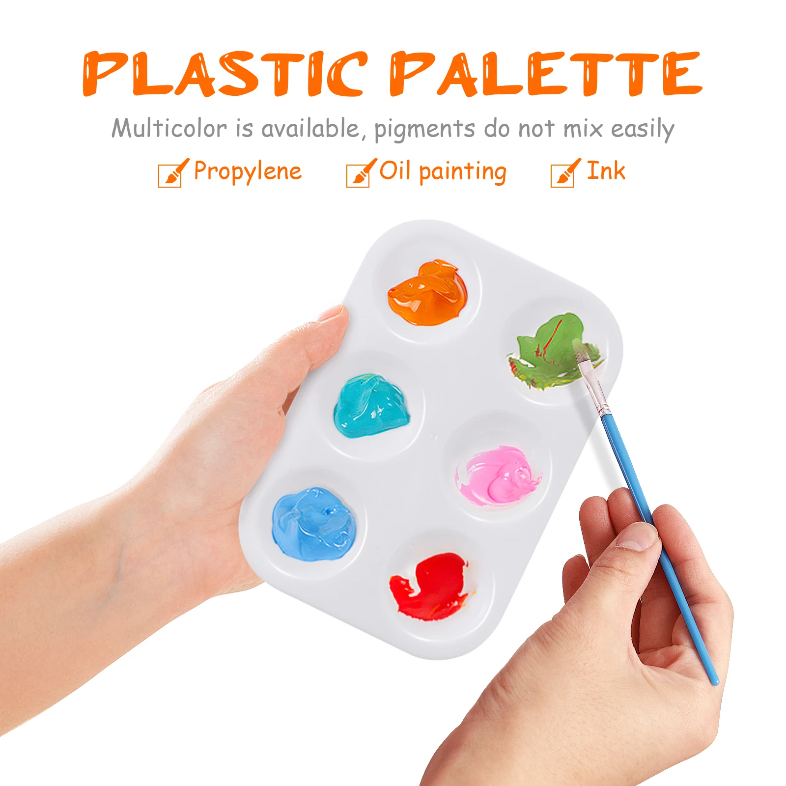 12pcs Paint Tray Palette White Plastic 6 Well Rectangular Watercolor Painting Palette Artist Mixing Color Tray DIY Paint Craft