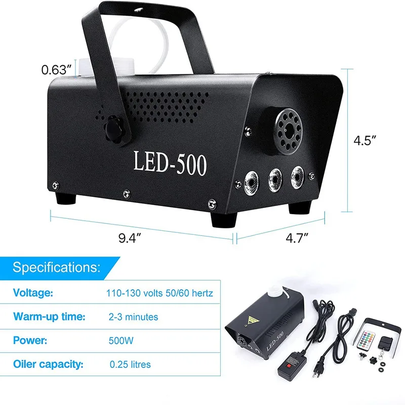 Disco Colorful Smoke Machine 500W LED Remote Fogger Ejector Dj Christmas Wedding Party Stage Light Effects Fog Machine