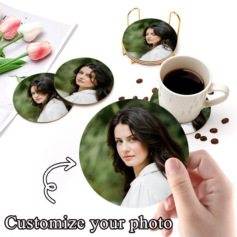 

10pcs Custom Photo Circular Wooden Coasters DIY Art Crafts Home Souvenirs Creative Insulation Pad