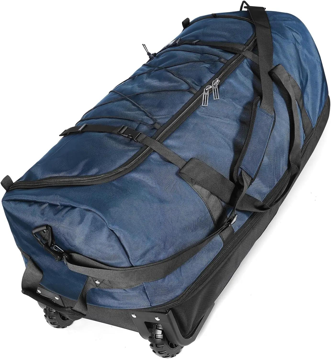 

110L Expandable to 140L Foldable Rolling Duffle Bag with Wheels, Compartments, Adjustable Strap, Navy Blue