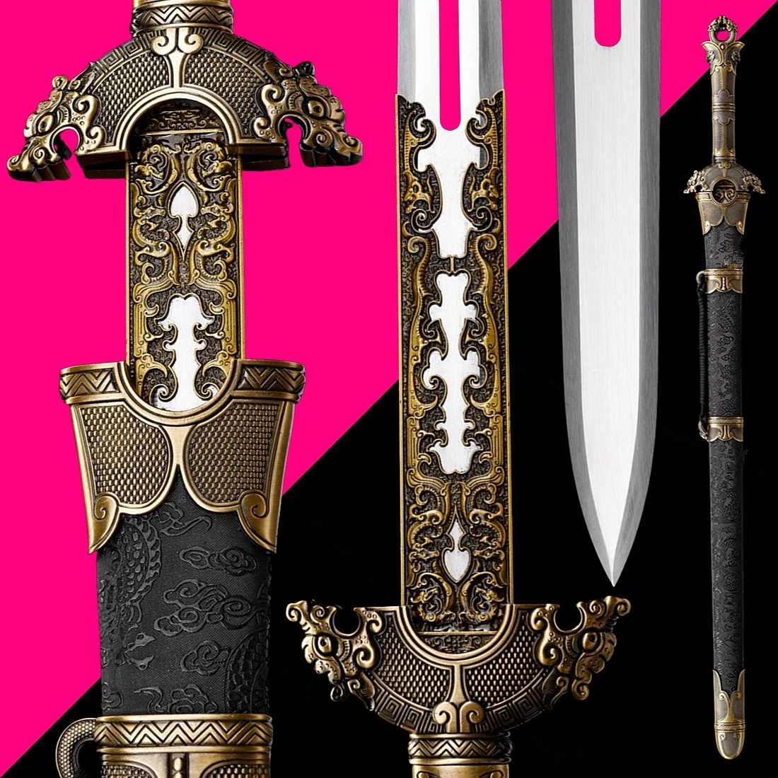 Metal Handle Chinese Kungfu Double Edge Sword High Carbon Steel Hollow Blade Handmade Wushu Taichi Han Tang Saber Dragon Jian