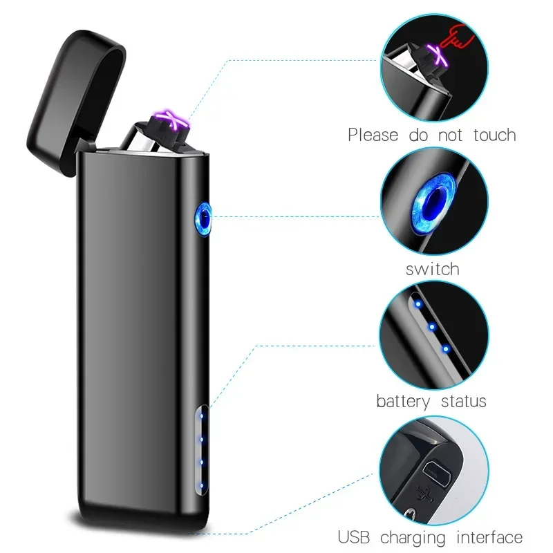 Mini Portable Plasma Pulse Arc Lighter, USB Charging, Touch Induction, Outdoor, Windproof, Flameless, Metal, Cigarette Gift, Men