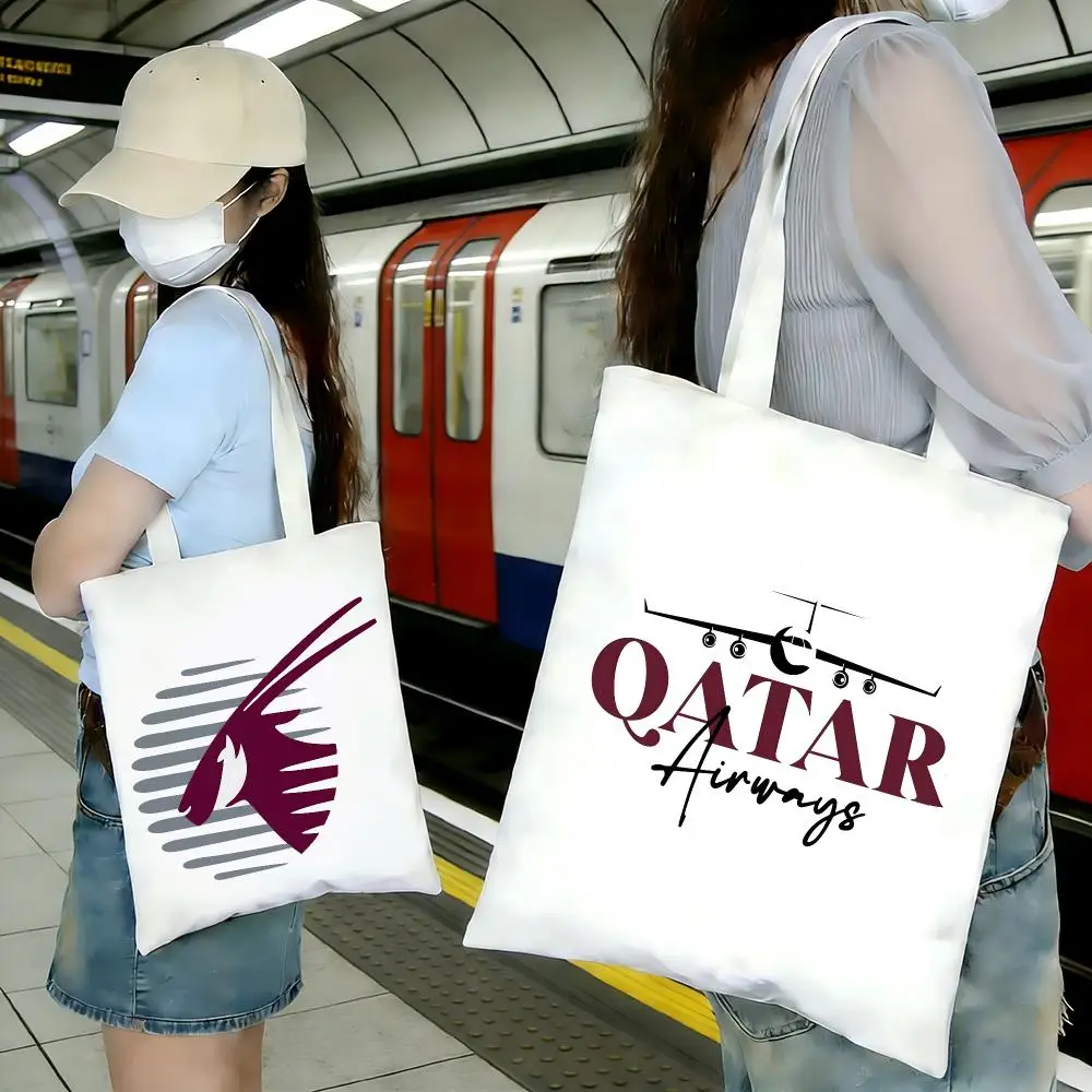 airline aviation logo Q-Qatar Airways Storage Bags Shopping Bags Series Print Bags Lightweight Shoulder Bag For Daily Use