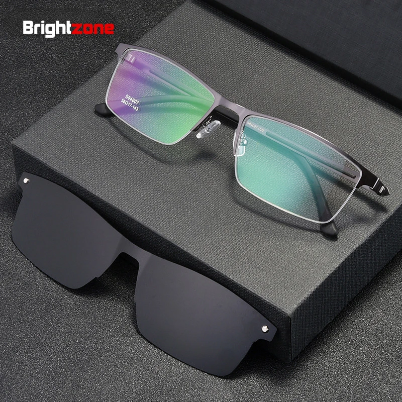 Brightzone Half Rim Optical Eyeglasses Spectacle Eyeglass Frame Magnetic Clip On Alloy Glasses RxPrescription Spectacles Eyewear