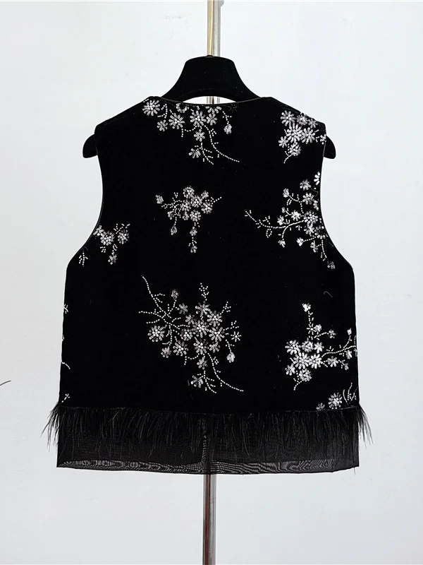 سترة نسائية جديدة بأسلوب صيني مع تطريز ثقيل وترتر وفرو مخملي، ملابس خريفية أنيقة متعددة الطبقات مع وسادات كتف حريرية #5