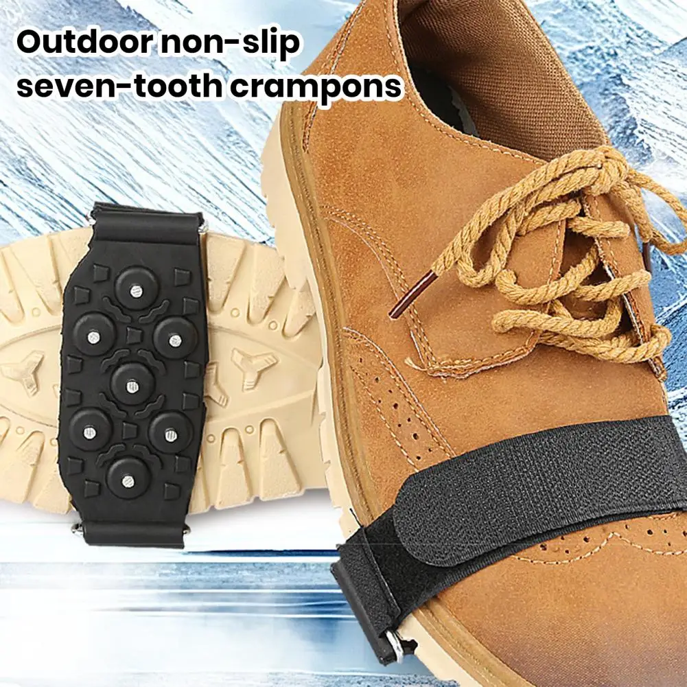 1 par de tacos para hielo, 7 picos, cinta de sujeción ajustable, antideslizante, escalada en invierno, zapatos de senderismo, botas, empuñaduras para nieve y hielo, pinza para Crampones