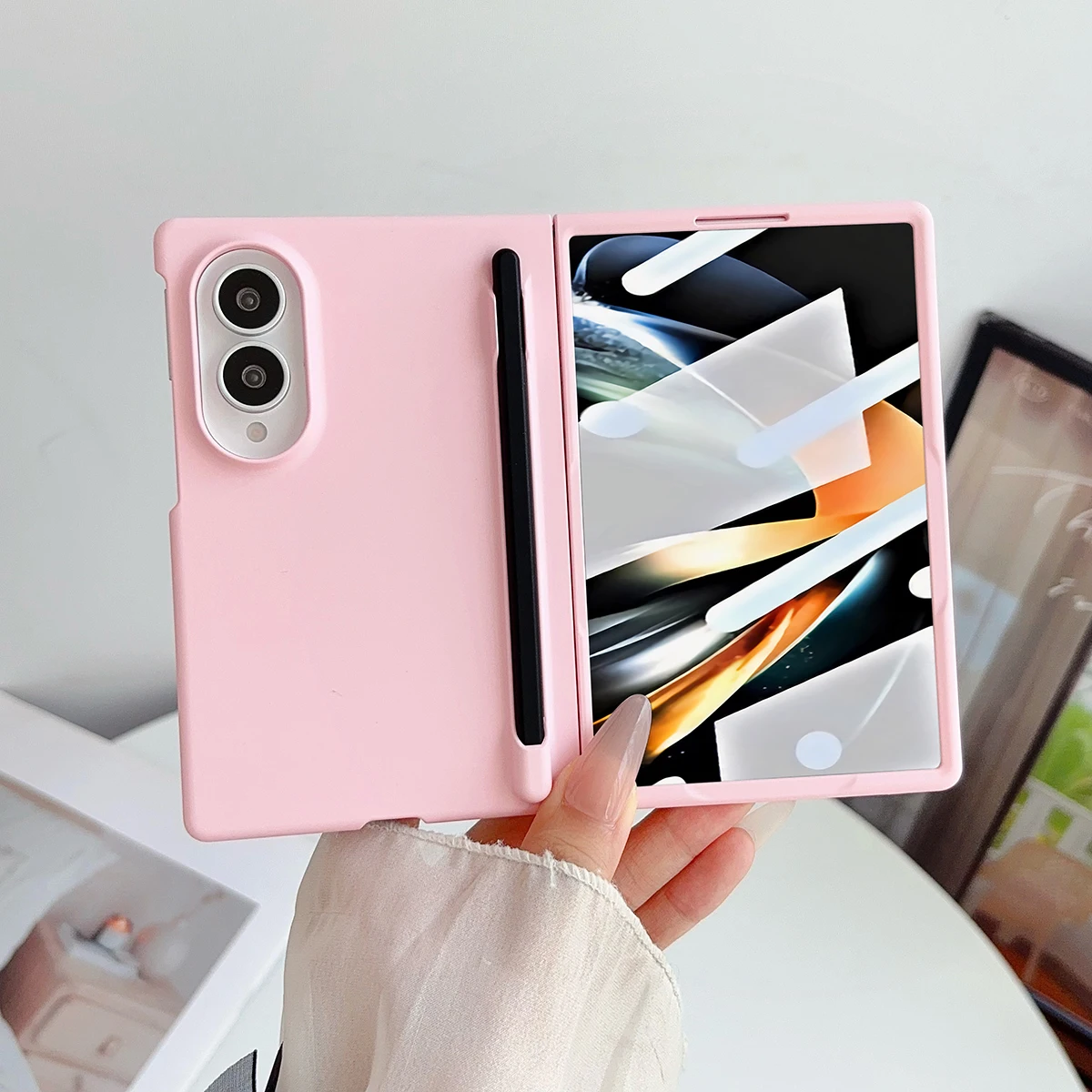 Etui o przyjemnym w dotyku wykończeniu do Samsung Galaxy Z Fold 8, szerokie etui ochronne z przednią folią, miejscem na rysik, tylna osłona na telefon komórkowy.