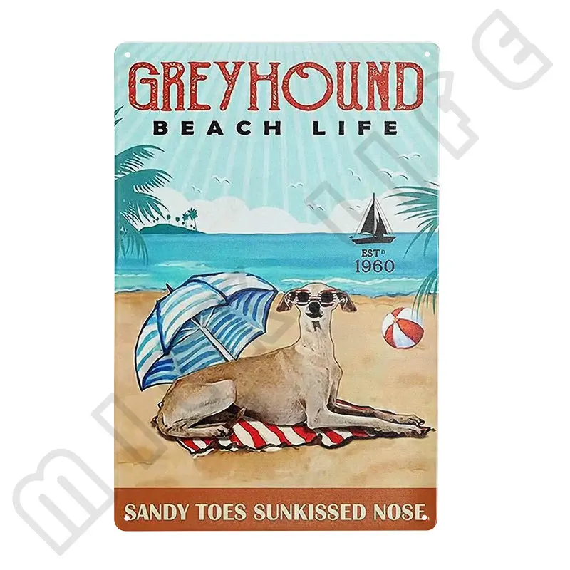 Greyhound Dog Metal Tin Sign Vintage Sign for Kitchen Pet Shop Beach Garden Sweet Home Bar Club Pub Wall Decor 12X8 pollici