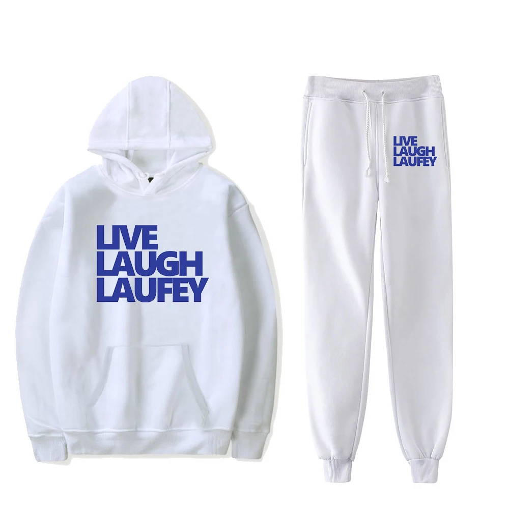 

Laufey Merch Live Laugh Laufey, толстовка с капюшоном, брюки для бега, комплект из двух предметов, толстовки + спортивные штаны, новинка 2023, модный мужской и женский комплект