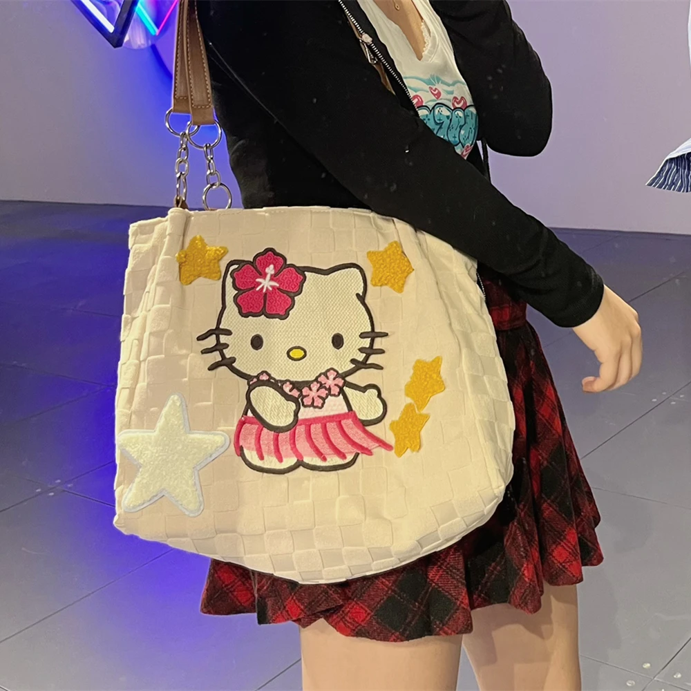 Kawaii Sanrio Anime Hobby Hello Kitty Cartoon Autumn and Winter New Star Retro Cute All-Match Apricot Shoulder Bag