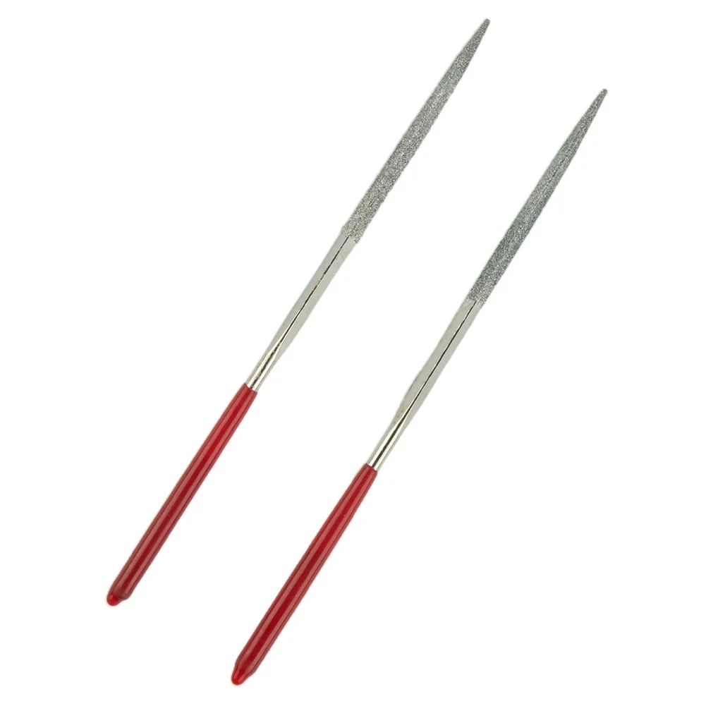 2PCS Diamond Steel File Set Home DIY Hand Tools Metal Stone Grinding Flat Diamond Needle File Nonslip Plastic Dipped Handle