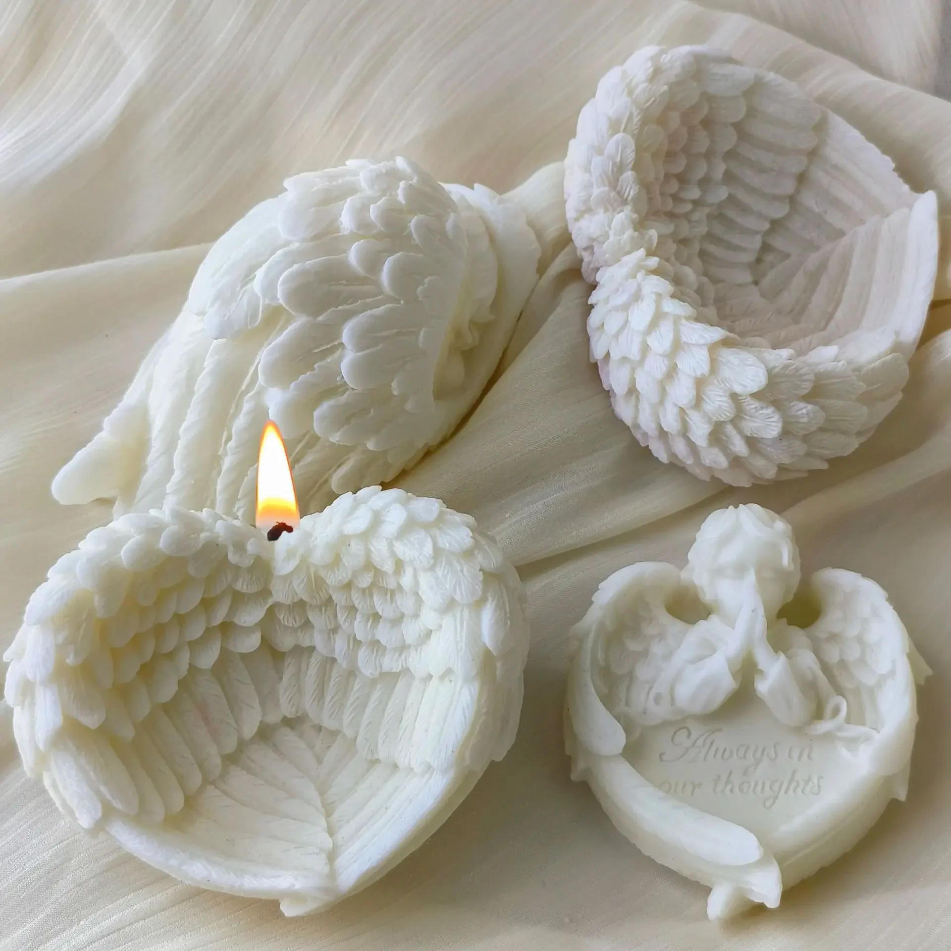 

Handmade Aroma Candle Plaster Ornaments Mould Soap Candle Making Supplies DIY Heart Shape Angel Wings Silicone Mold