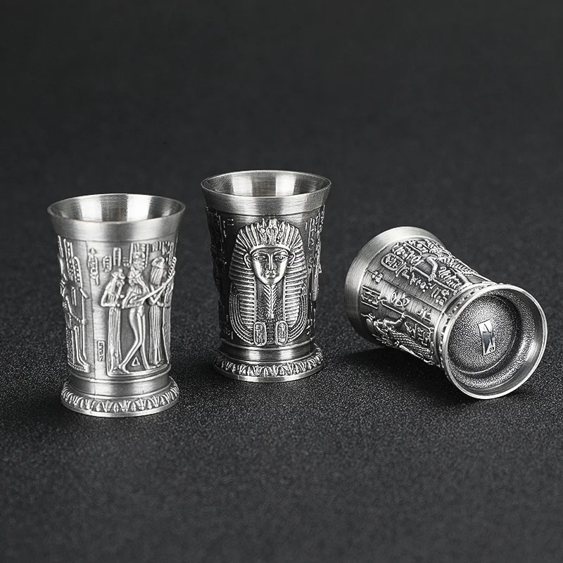 

Ancient Egyptian Mythology 3D Relief Metal Shot Glass Cleopatra Rameses Ra Retro White Spirits Liquor Cup Small Vodka Wine Glass