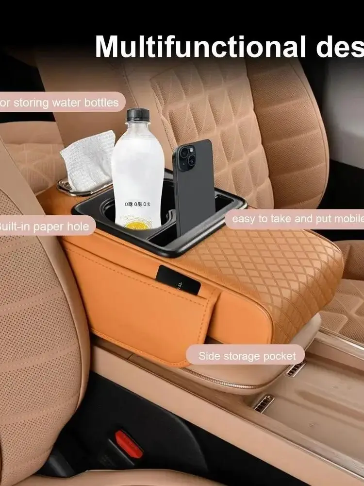 Auto armsteunkussen middenconsole met 2-bekerhouder Armsteun verhogingskussen Auto Amrest kussensloop voor alle seizoenen - afbeelding 2