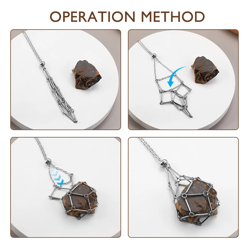 كريستال قفص قلادة حامل الحجر الفارغ حبل الفولاذ المقاوم للصدأ سلسلة قابل للتعديل قلادة صافي حقيبة جوهرة طبيعية مجوهرات الإكسسوار #2