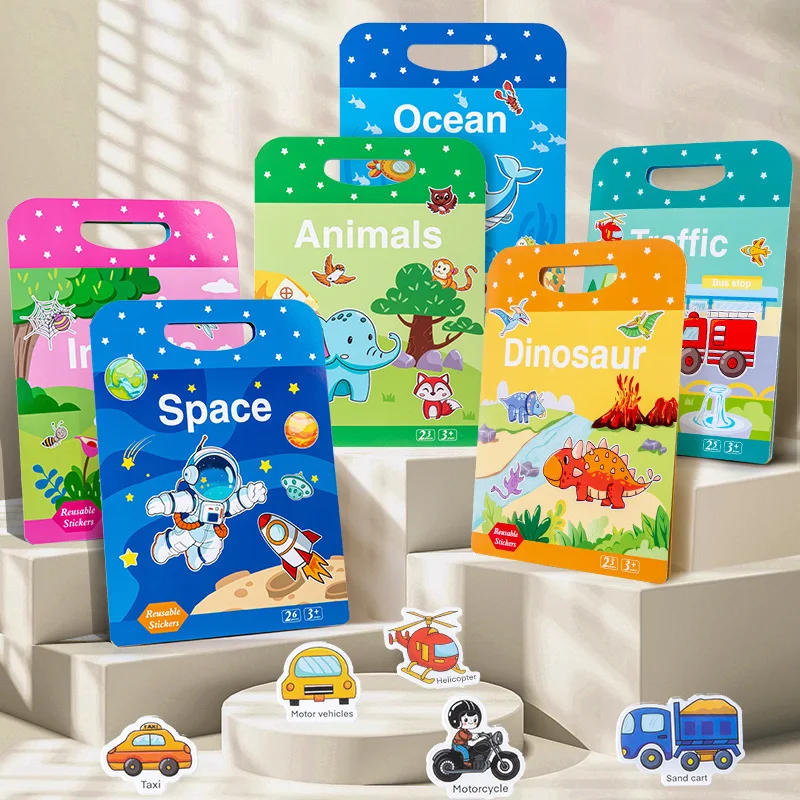 

Portable Reusable Cartoon Sticker Book For Kids Multiple Scenarios Fun DIY Educational Learning Classic Toys For Kids 3-6 Years