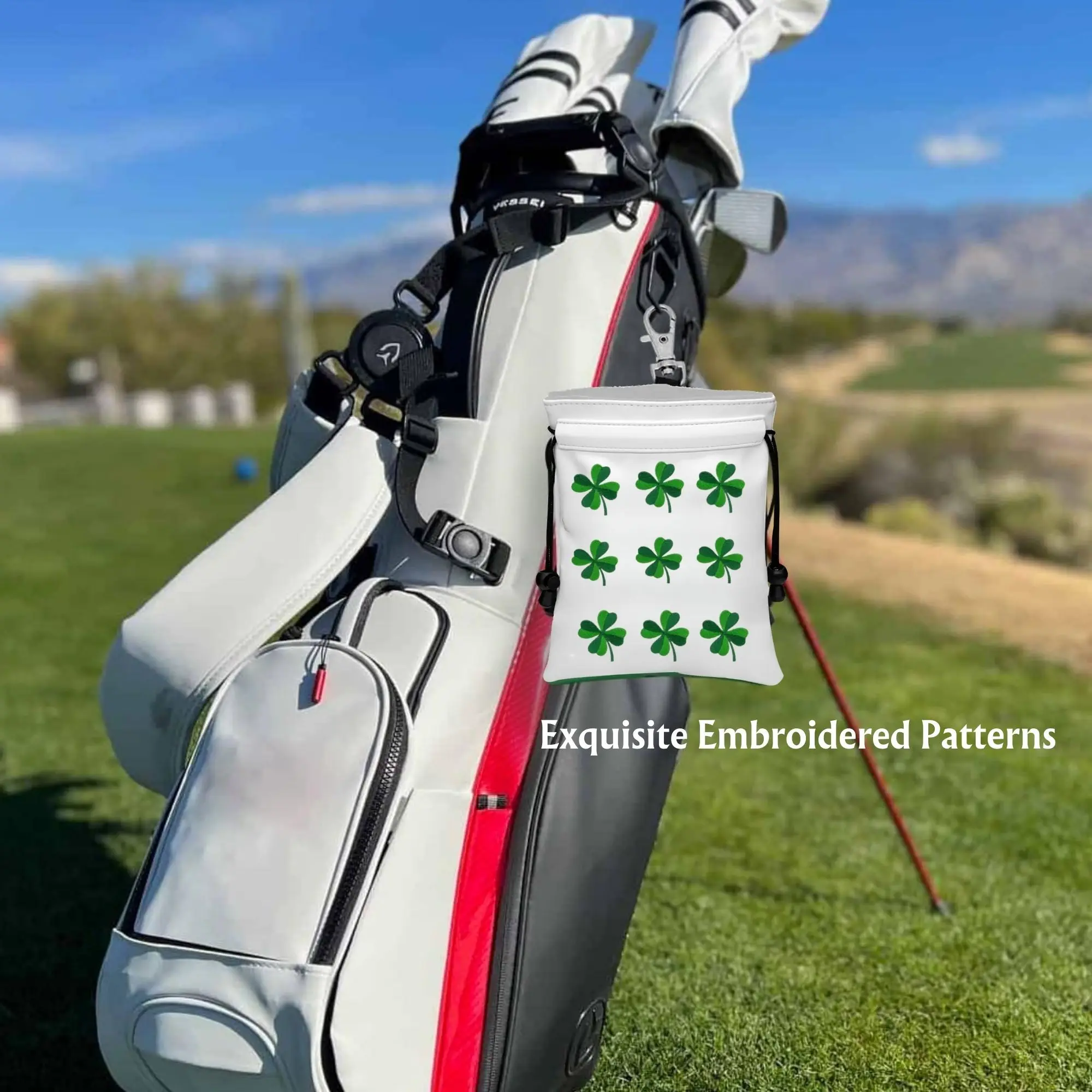حقيبة جولف الثمينة مع تصميم Lucky Clover من جلد البولي يوريثان مع إغلاق برباط إكسسوارات جولف محمولة للنساء أ #2