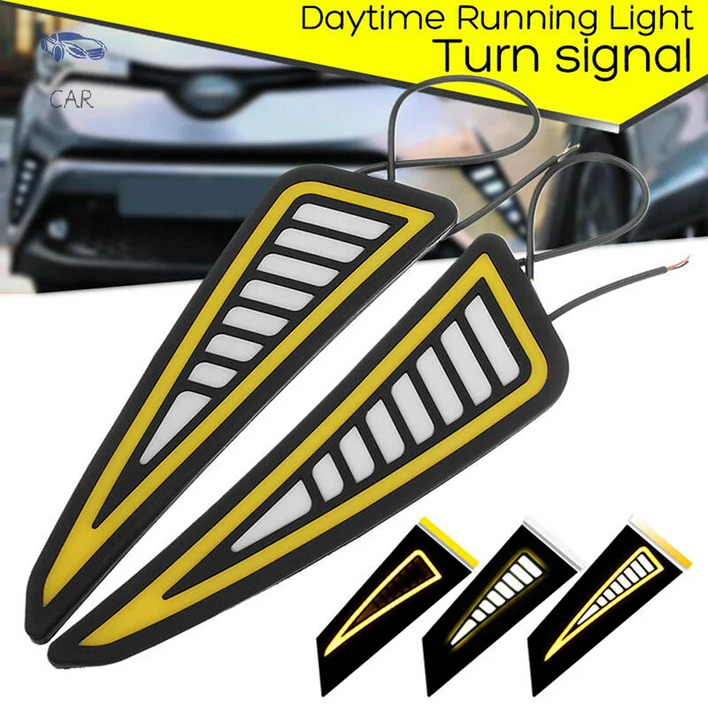 Car LED Bumper Strip COB Daytime Running Light Yellow Turn Signal DayLight DRL