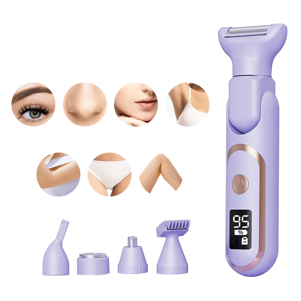

5 in 1 Multifuciton Women Hair Removal Painless Electric Razor Portable Eyebrow Facial Epilator Rechargeable Nose Hair Trimmer