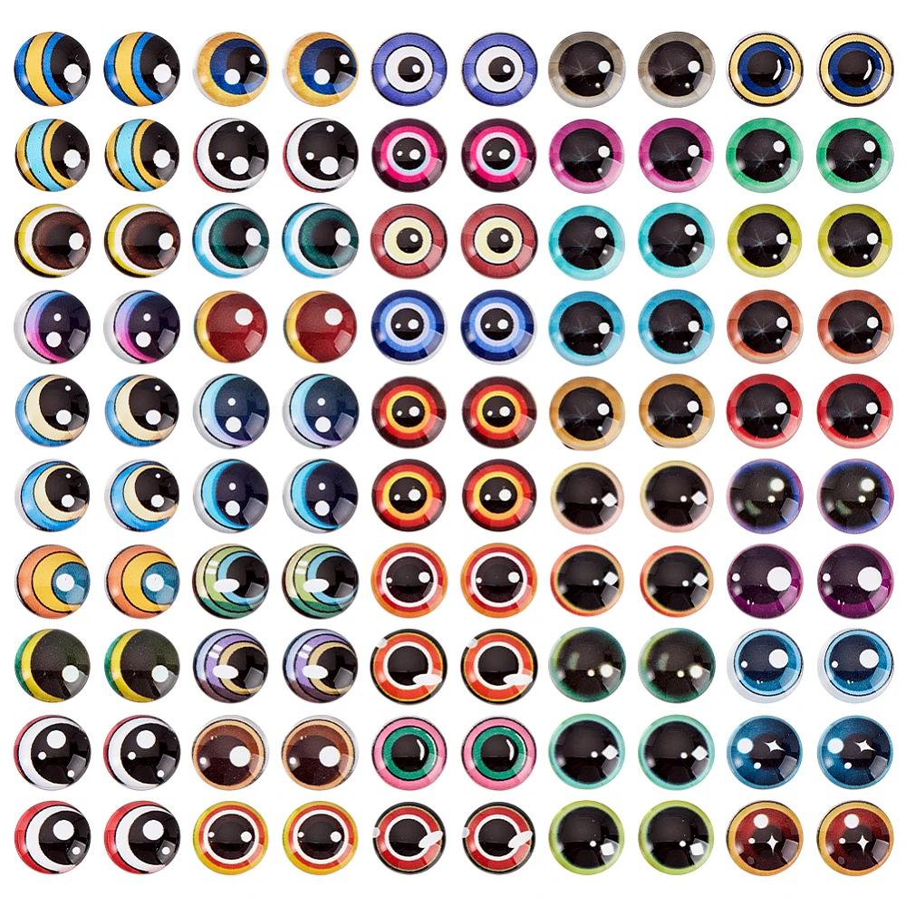 

1 Bag Glass Cabochons Half Round with Eye Mixed Color 12x4mm 100pcs/bag