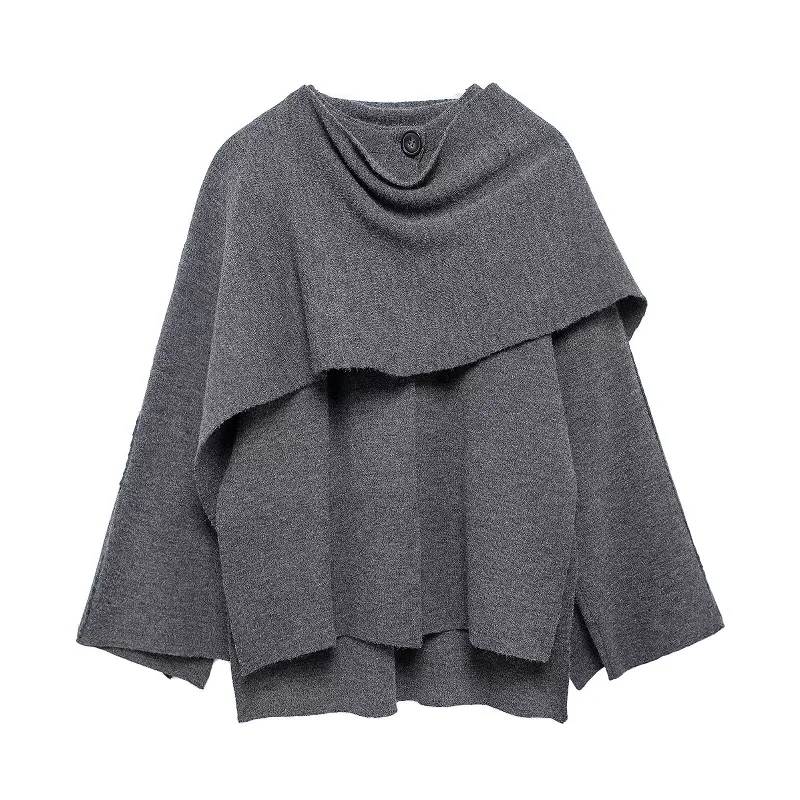 MUJER 2025 Cape Women\'s Coats Asymmetric Cropped Jackets for Women Long Sleeve Knit Winter Coat Female Fashion Scarf Outerwears