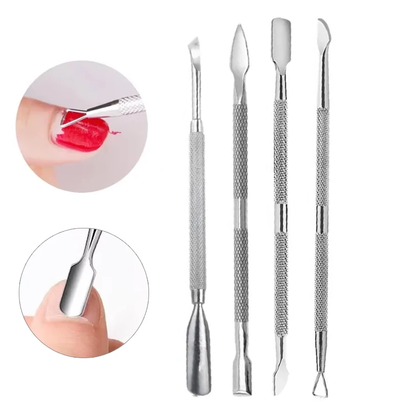 1/2Pcs Stainless Steel Nail Cuticle Pushers Manicure Polish UV Gel Remover Triangle Stick Rod Pusher Pedicure Nail Art Tool