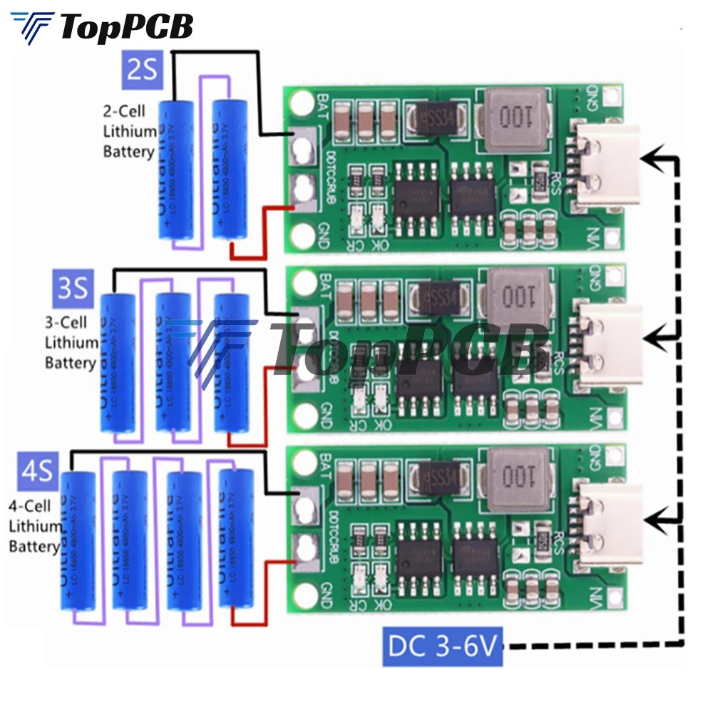 Multi-Cell 2S 3S 4S Type-C To 8.4V 12.6V 16.8V Step-Up Boost LiPo Polymer Li-Ion Charger 7.4V 11.1V 14.8V 18650 Lithium Battery