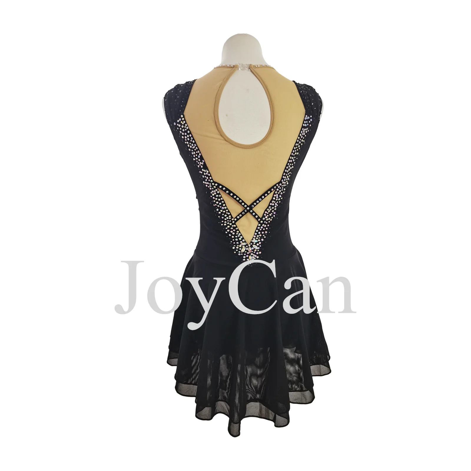 JoyCan Ice Figure Skating Dress Girls Black Spandex Stretchy Competition Dance Wear Customized