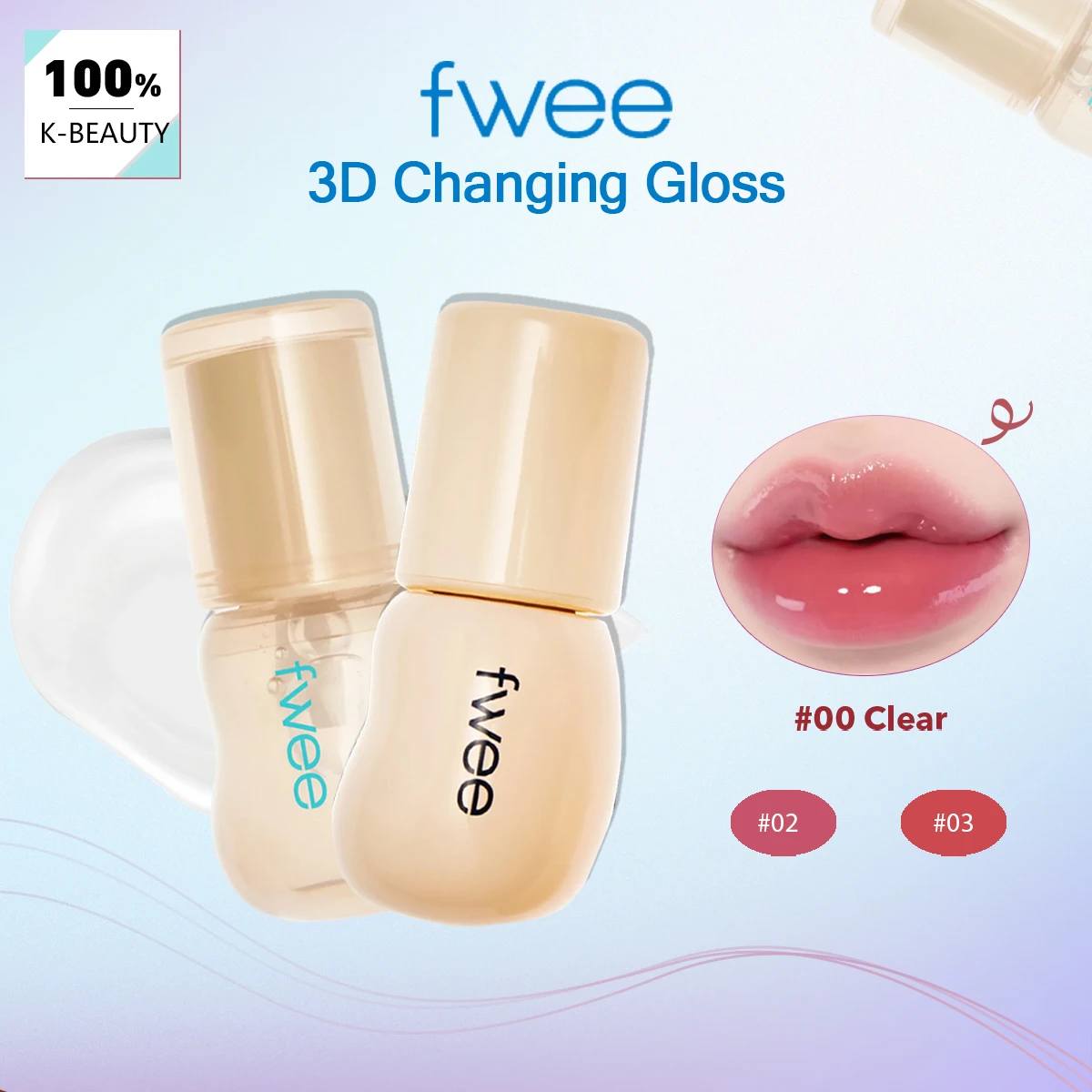 fwee 3D Changing Gloss,Lightweight & Long-Lasting,Luxury Makeup,High-Shine,Sheer & Moisturizing,Korean Cosmetic,Korean Makeup