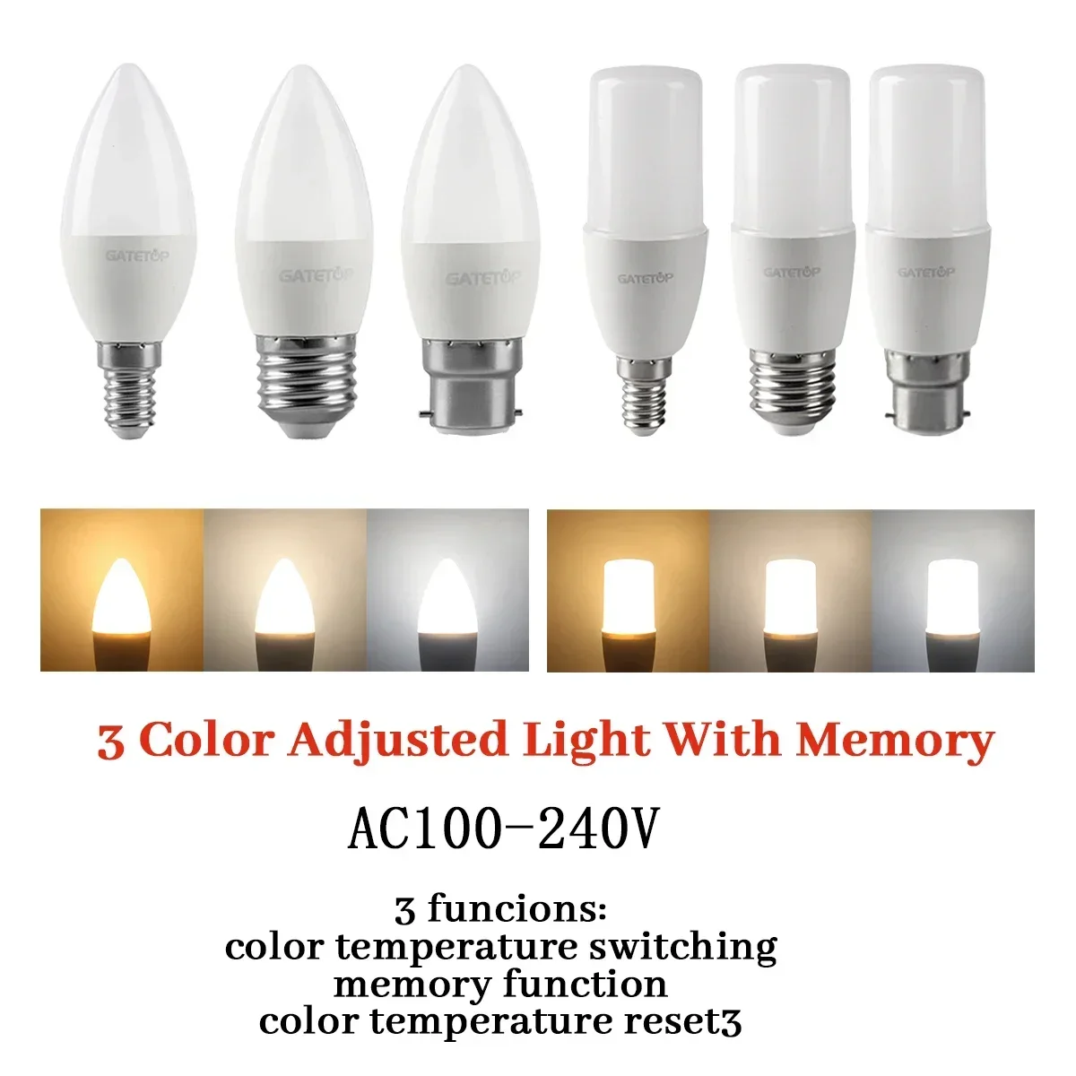 

3pcs Wall switch CCT LED Bulb E27 B22 GU10 GU5.3 Base light Spot AC110V 220V Color Temp Reset Light for Bedroom home living room