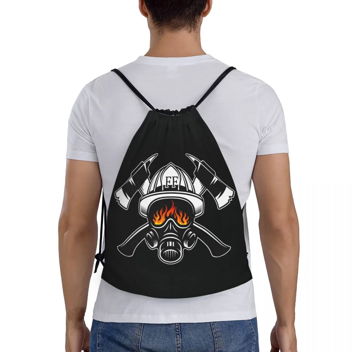 Mochila personalizada con cordón para hombre y mujer, bolsa ligera con diseño de calavera de bombero, rescate de incendios, saco deportivo para gimnasio y Yoga