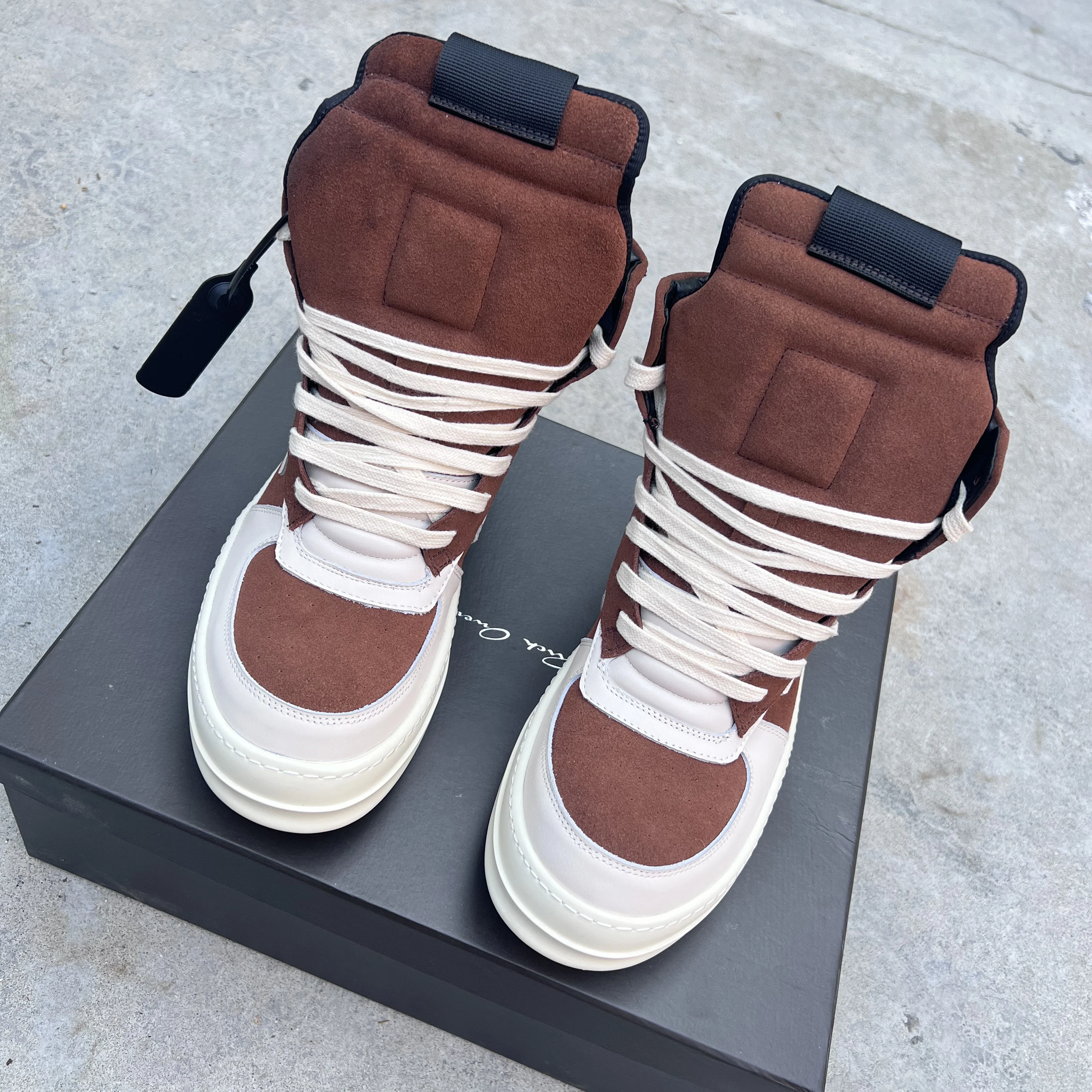 

Ricks Casual Men Shoe High Top Women Sneaker Quality Brown Geobasket Cow Suede Zip Luxury Trend owen Big Hook Flat Ankle Boot