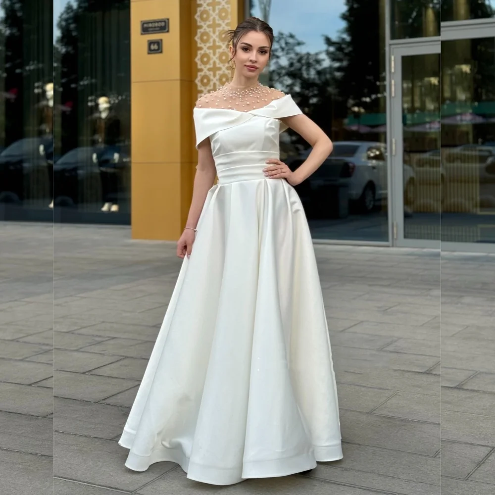 

Customized Intricate Sizes Available Pleat Draped Pearl A-line High Collar Long Dresses Bespoke Occasion Dresses Elegant