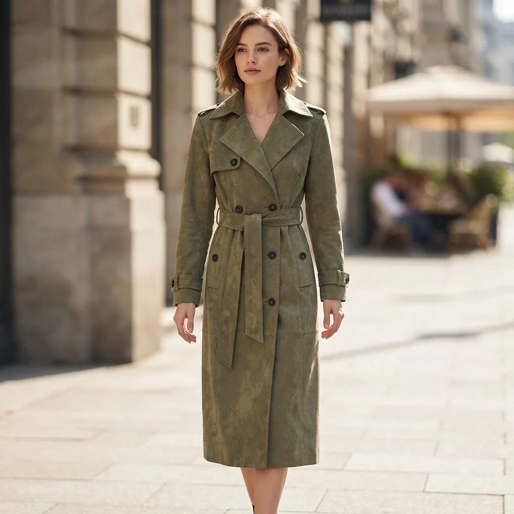 10% Spandex 90% Polyester Women Fashionable Trench Coat Stylish Long Sleeve Outerwear for Office and Daily Use BF2211