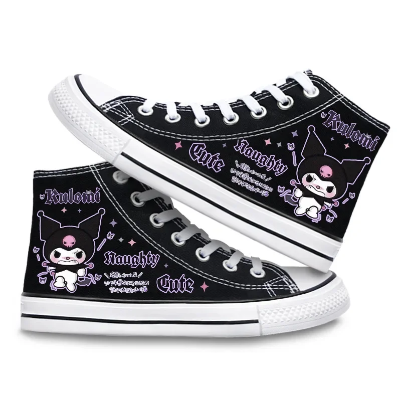 Kuromi-Zapatillas de lona Kawaii Sanrio Ins para niños, zapatos de alta calidad con estampado de patrón Cinnamoroll, zapatillas informales para estudiantes, regalos