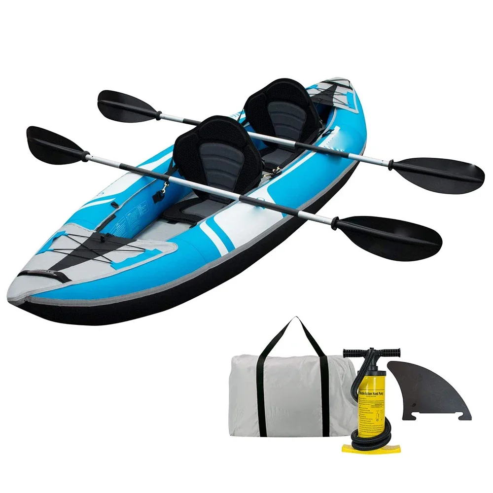 

Inflatable Kayak - 2 Person Tandem Kayak Includes Aluminum Paddles Padded Seats Double Action Pump