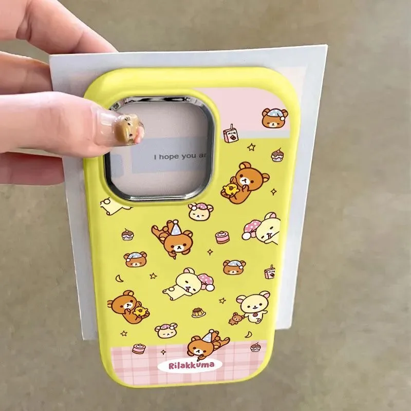Cute Rilakkuma sleeping bear collage phone case soft shockproof cartoon protective cover for iPhone 11 12 13 14 15 16 17pro max