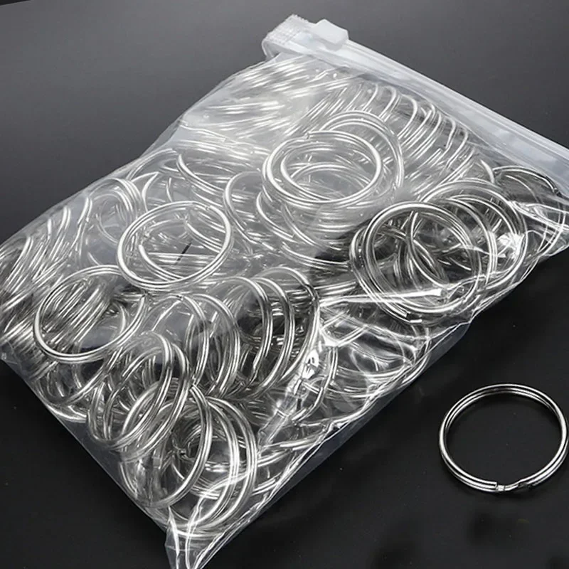 Round Flat Round Split Keychain, chaveiro de aço inoxidável, Split Keychain, Metal polido, Círculo em branco para descobertas DIY, 200 PCs, 100PCs, 25mm