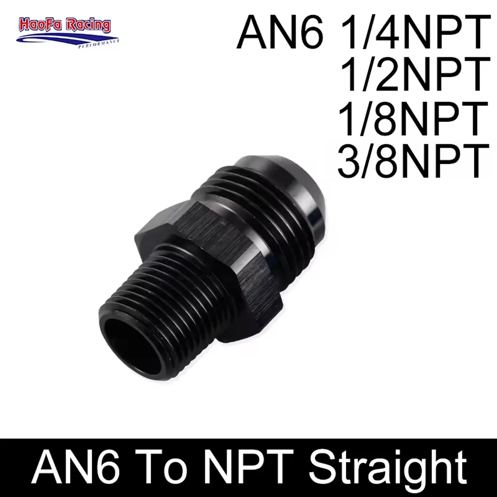 

AN6 Male Flare to 1/4" 1/2" 1/8" 3/8" 5/8" NPT Pipe Fitting Adapter Aluminum Straight Thread Connector Adapter Black