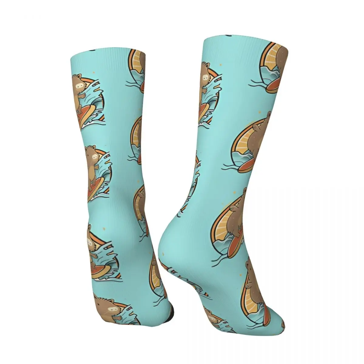 Cute Capybara Surfing At The Beach Men's Socks Vintage Harajuku Street Style Novelty Pattern Crew Sock