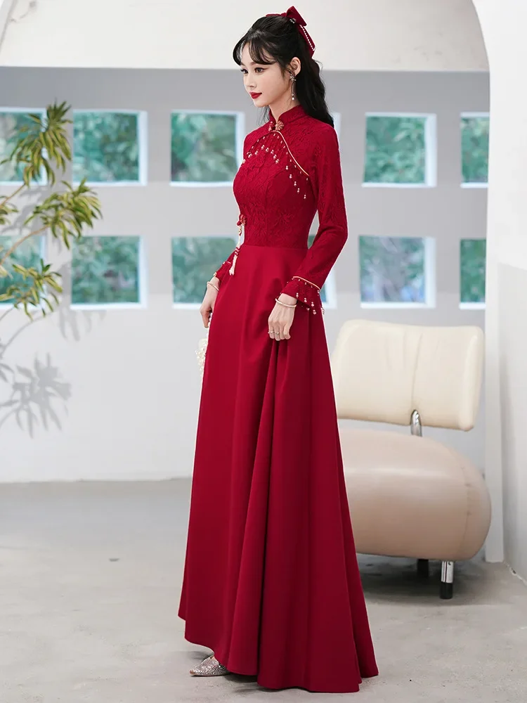 Vrouwen Traditionele Chinese Kleding Kant Cheongsams Trouwjurk China Nieuwjaar Rood Qipao Toast Bruidsjurk Plus Size Gewaad