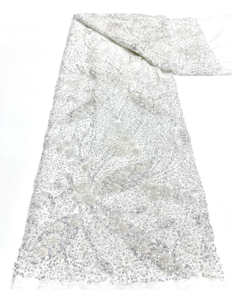 2025 Tessuto di pizzo con perline ricamate francesi con paillettes Stile africano nigeriano per abiti da sposa alla moda