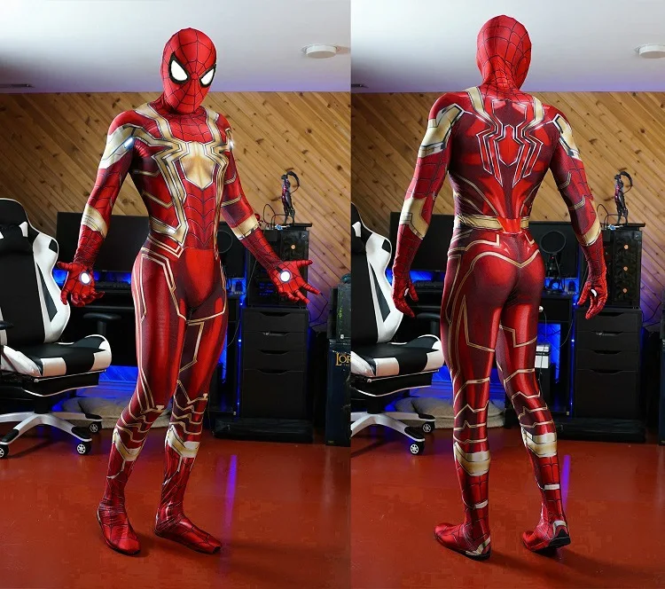 

Adults Spidercosplay Gold Iron Costume SuperHero Cosplay Zentai Suit Men Boys Male Homecoming Bodysuit Party JumpSuit
