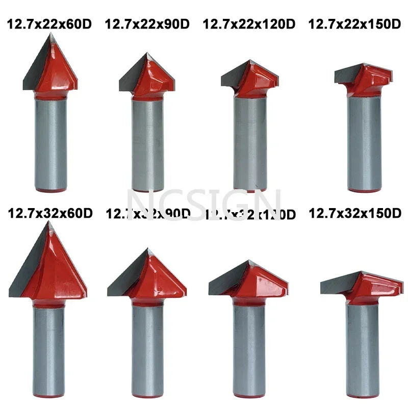 SHK 6/812.7MM V-shaped Woodworking Milling Cutter CNC Engraving Slotting 3D Cutter 60-150 Degree Alloy Tungsten Steel Cutter